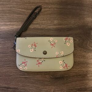 Coach Green Leather Wristlet with Flowers & Bows